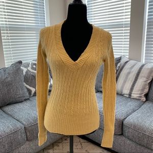 Mustard Yellow V-neck Cable Knit Sweater